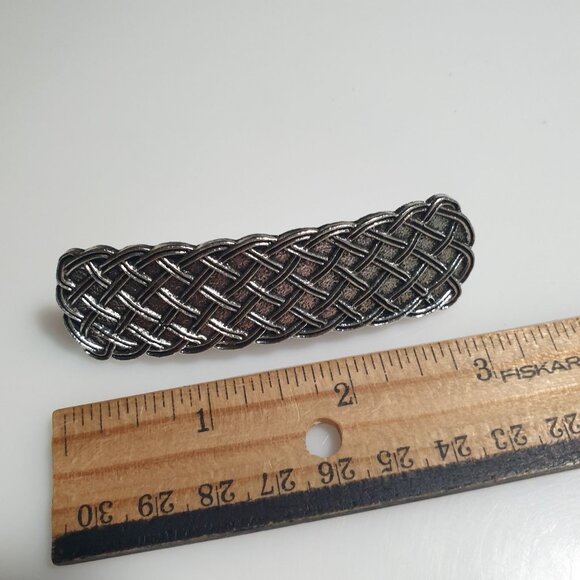 Barrette Clip Metal Hair 3.25" Long Basket Weave Pattern Pony Tail Girl Gift - Picture 3 of 4